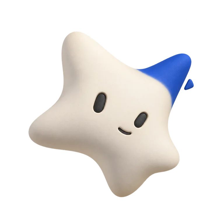 Si, an abstract ivory silicon sprite with a cobalt tip and a curious face